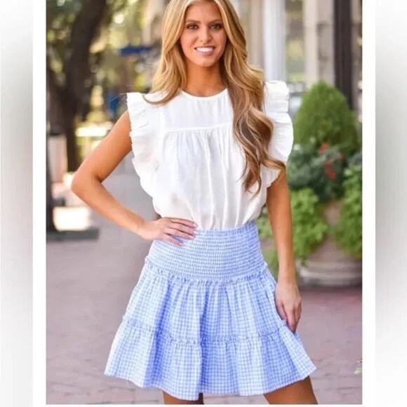 J. Marie Women's Blue White Check Gingham The Dorthy Linen Skirt Medium - Picture 1 of 8